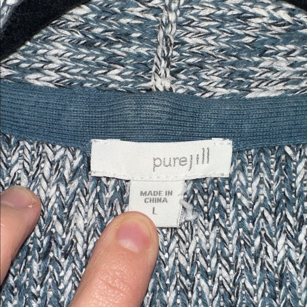 Pure Jill Open-Front Women's Blue Gray White Marled Cardigan Sweater size Large - Picture 4 of 8